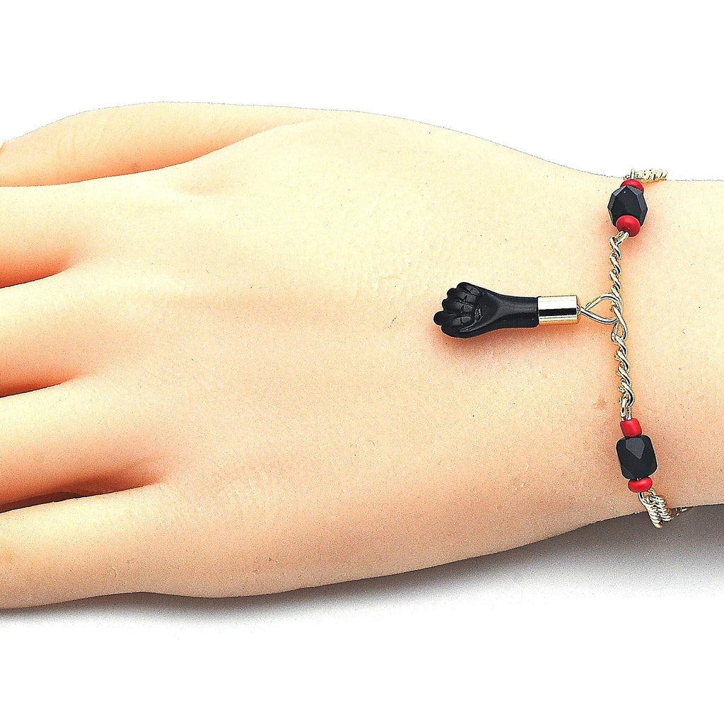 Unisex 18K Gold Filled Evil Eye Azabache Black Hand Figa Good Luck Charm Bracelet Kabbalah Baby Kid Women Men 7.5