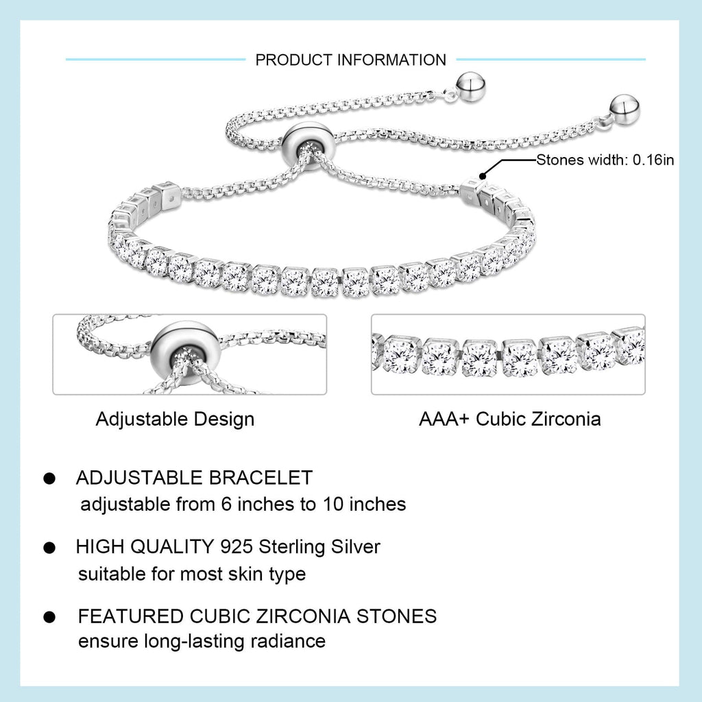 APSVO 18K White Gold Plated Tennis Bracelets for Women Girls CZ S925 Sterling Silver April Birthstone Bracelets with Crystal Wedding Birthday Jewelry Gifts Ideas Teen Tween Daughter Mom Kids Age