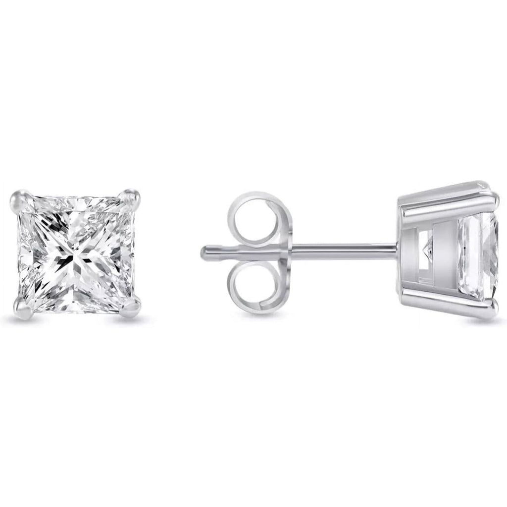1/2 Ct Princess Cut Diamond Stud Earrings 14k White Gold Screw Back Basket For Women's Wear Gifting Jewellery