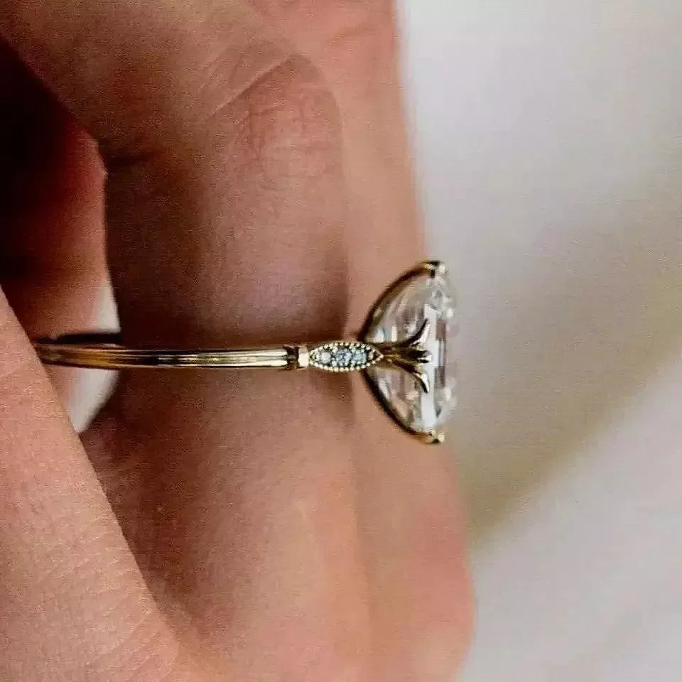 Art Deco 3.5Ct Asscher Cut Lab-Created Diamond Engagement Ring - 14K Gold Finish