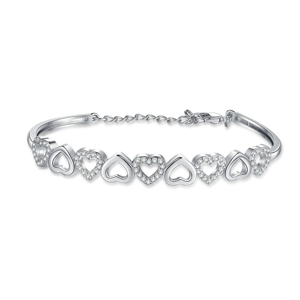 Amy and Annette 14K White Gold Hearts Bangle Adjustable Bracelet with crystals from Swarovski in 14K White Gold Plated