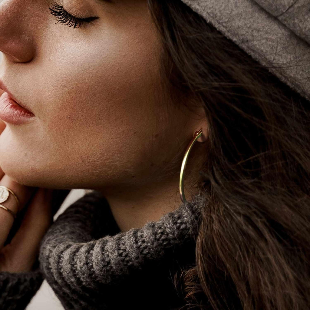 14K Gold Hoop Earrings for Women Large Gold Hoop Earrings Round Square-edge Gold Earrings for Women 14 Karat Gold Hoops Earrings Women’s Hoop Earrings (40mm)