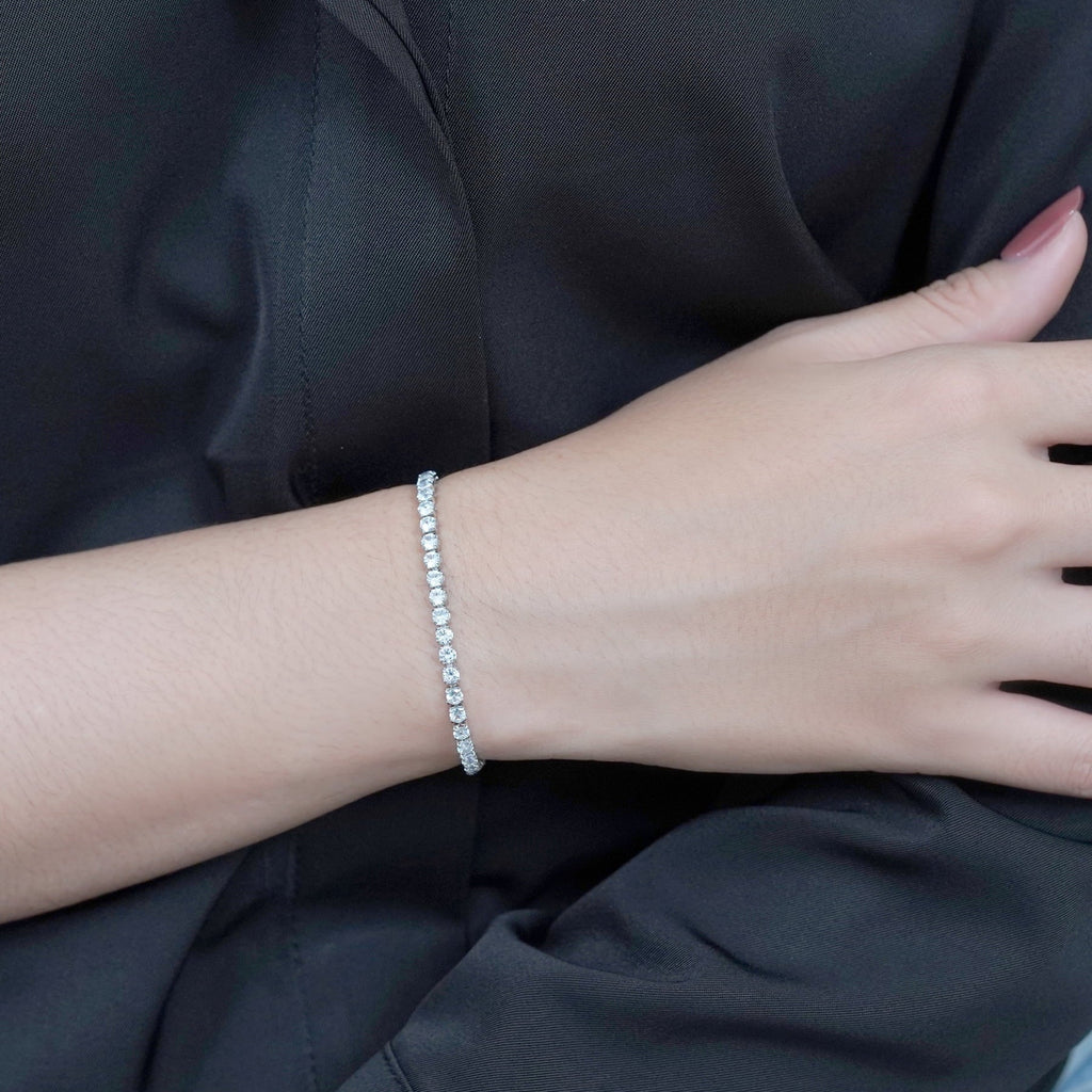 JeenMata 5.5 Carat Round Cut April - Cubic Zirconia - Birthstone Tennis Bracelet Eternity Design - White Gold Plating, Female, Adult