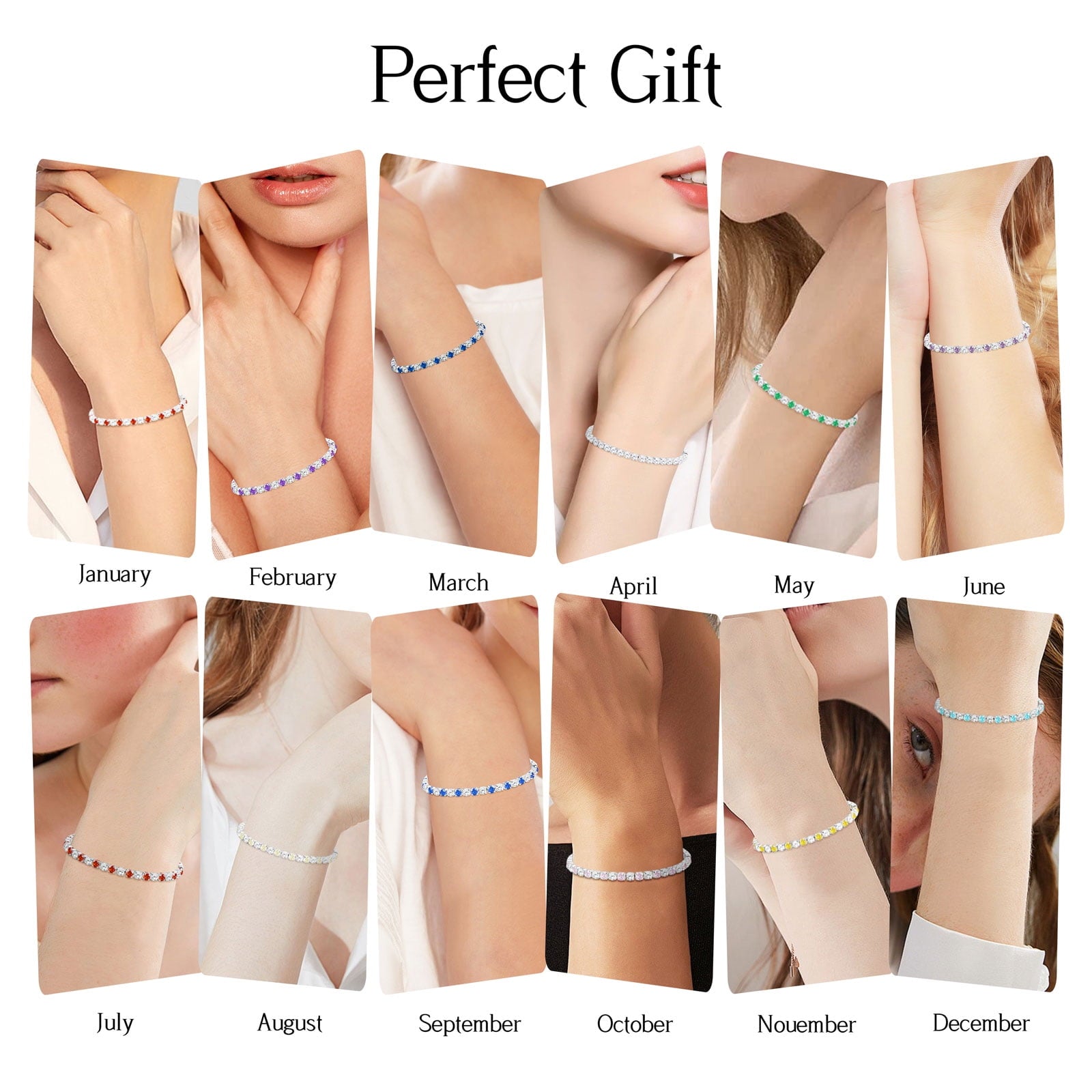 APSVO 18K White Gold Plated Tennis Bracelets for Women Girls CZ S925 Sterling Silver April Birthstone Bracelets with Crystal Wedding Birthday Jewelry Gifts Ideas Teen Tween Daughter Mom Kids Age