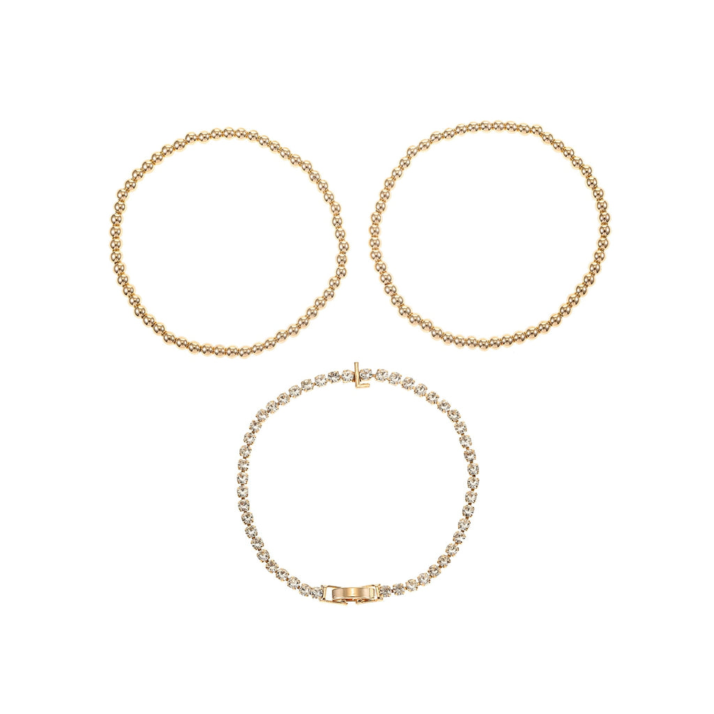 Time and Tru Goldtone and Crystal Beaded Stretch Bracelets, 3 Pieces, Initial Letter A