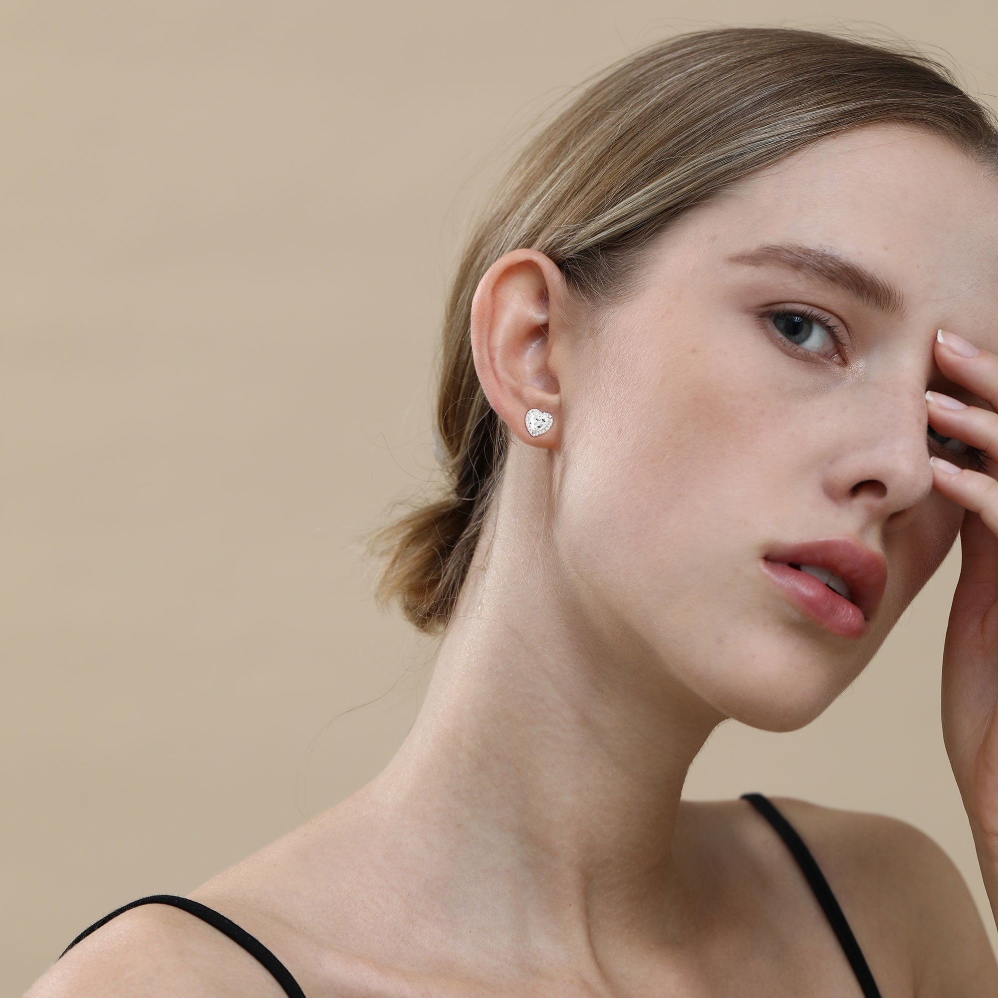 APSVO 18K White Gold Plated Love Heart Stud Earrings for Women CZ S925 Sterling Silver April Birthstone Earrings with Crystal Wedding Graduation Birthday Jewelry Gifts Teen Mom Ideas Age