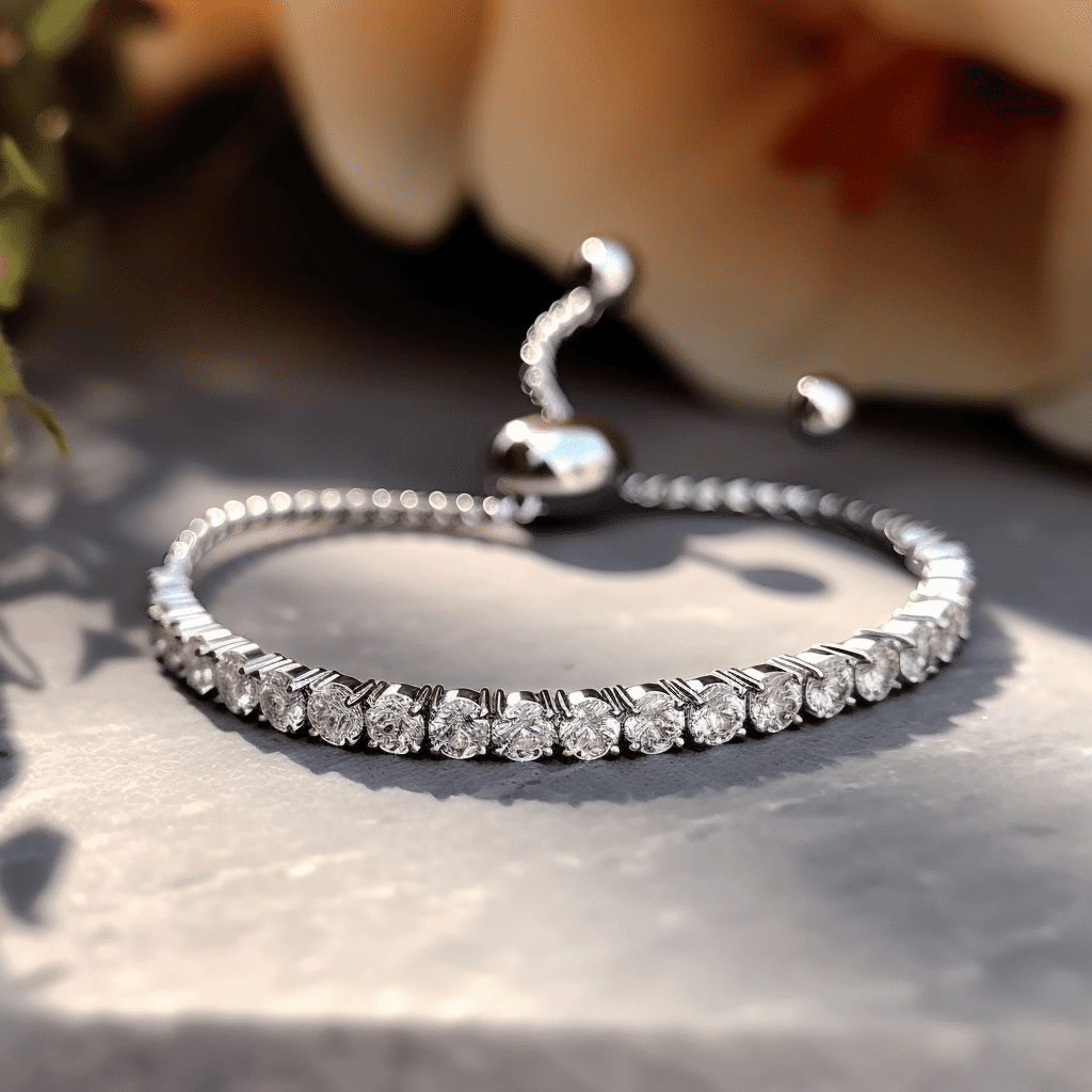 Amy and Annette 14K White Gold Adjustable Tennis Bracelet with crystals from Swarovski in 14K White Gold Plated