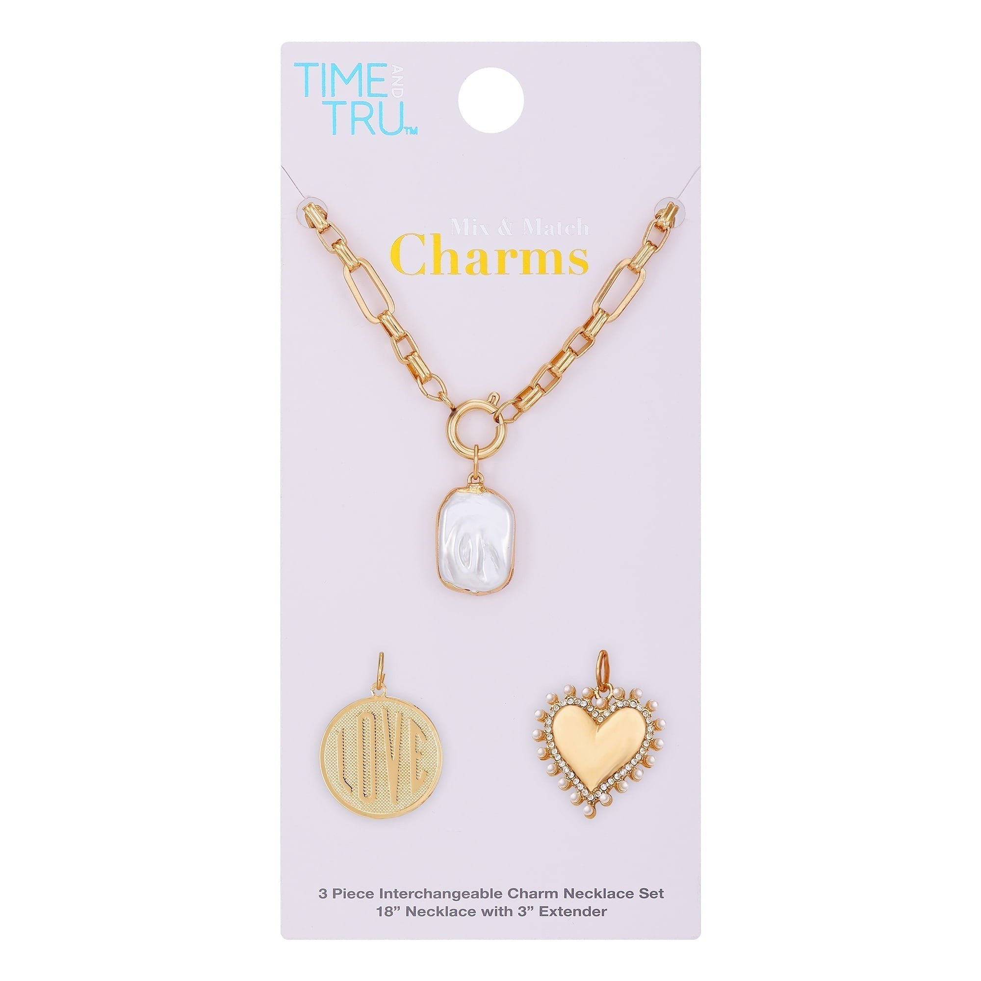 Time and Tru Women's Gold-Tone Interchangeable Love Theme Charms Necklace.