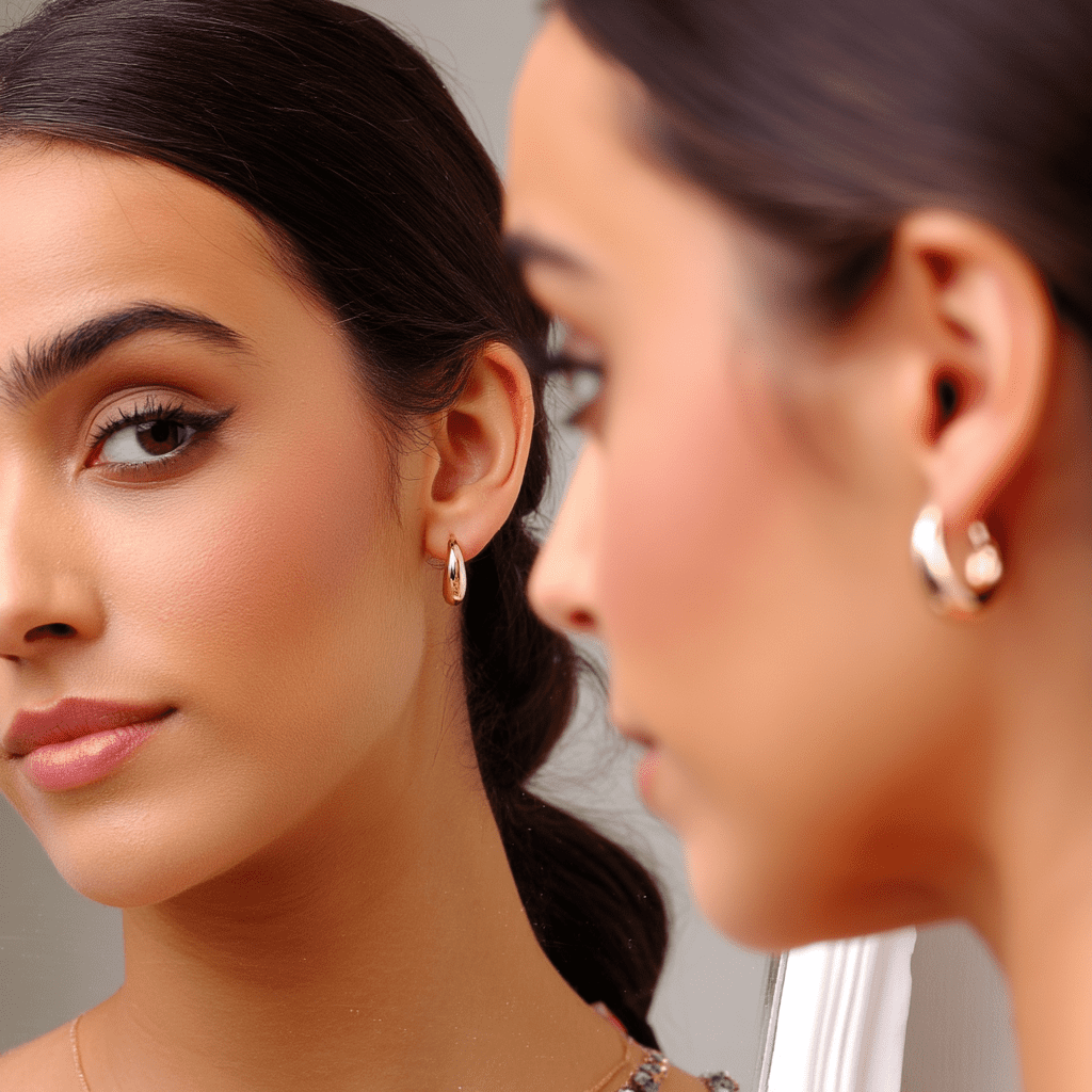 Amy and Annette 14K Gold Graduated Hoop Huggie Earring in 14K Yellow Gold Plated