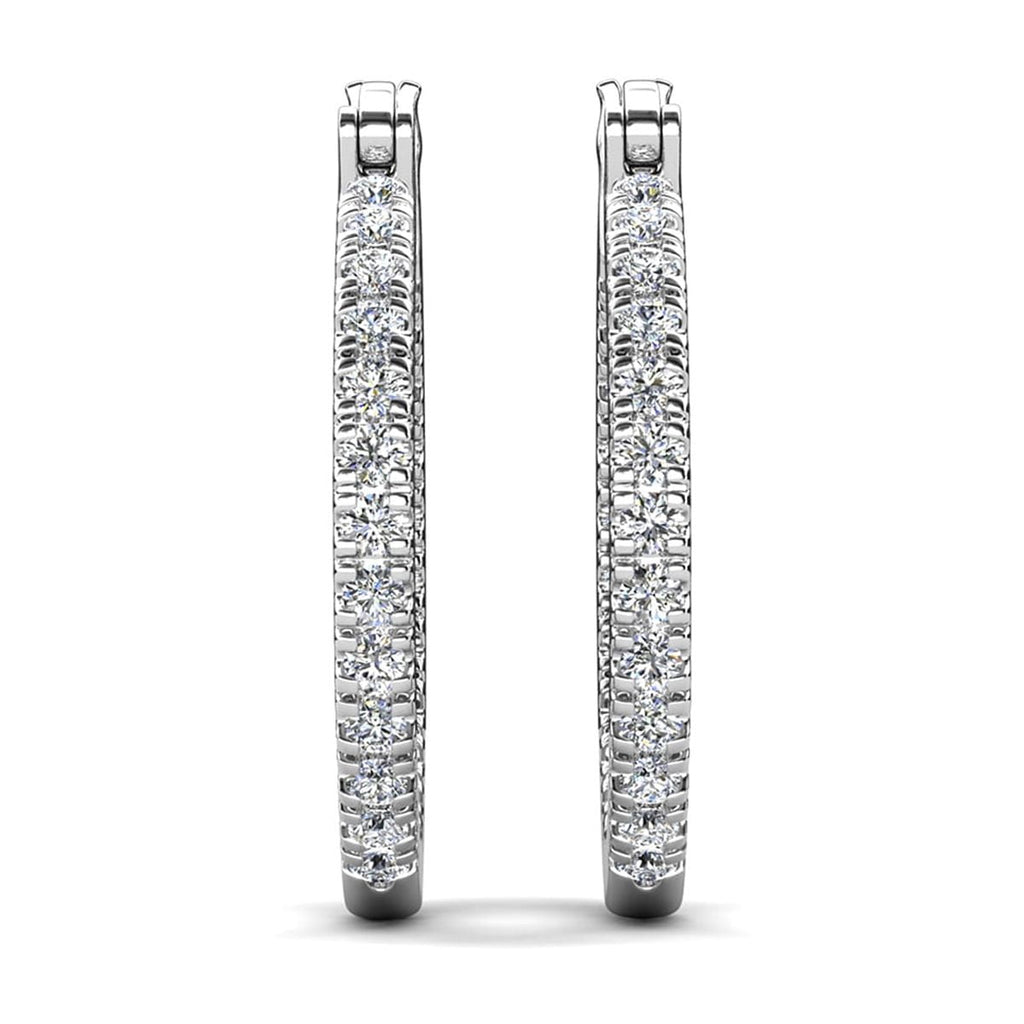 Cate & Chloe Margot 18k White Gold Plated 24mm Hoop Earrings with Simulated Diamonds Gift for Women