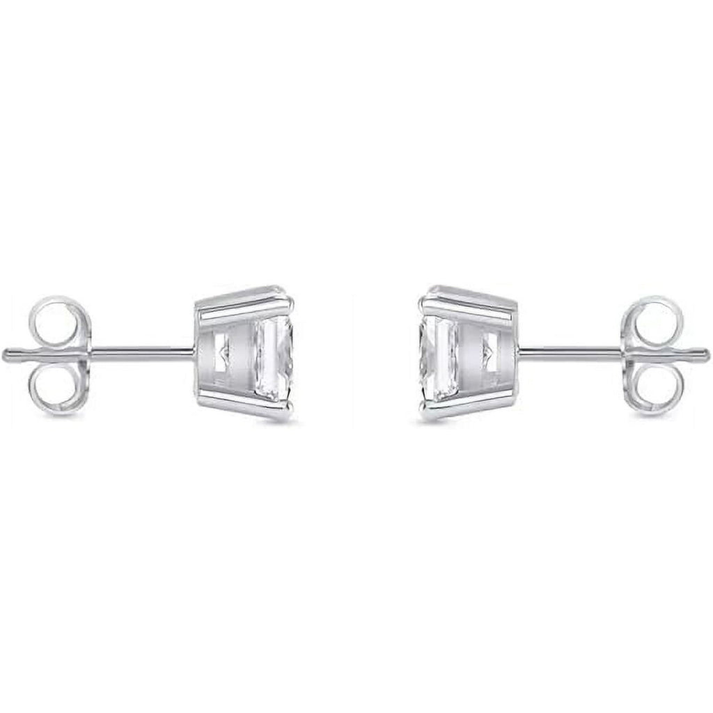 1/2 Ct Princess Cut Diamond Stud Earrings 14k White Gold Screw Back Basket For Women's Wear Gifting Jewellery