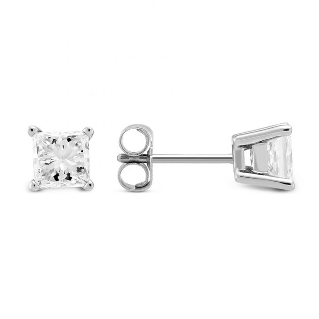 Paris Jewelry 14k White Gold 0.5 Ct. Princess Cut Created White Diamond Stud Earrings Gift for Women plated
