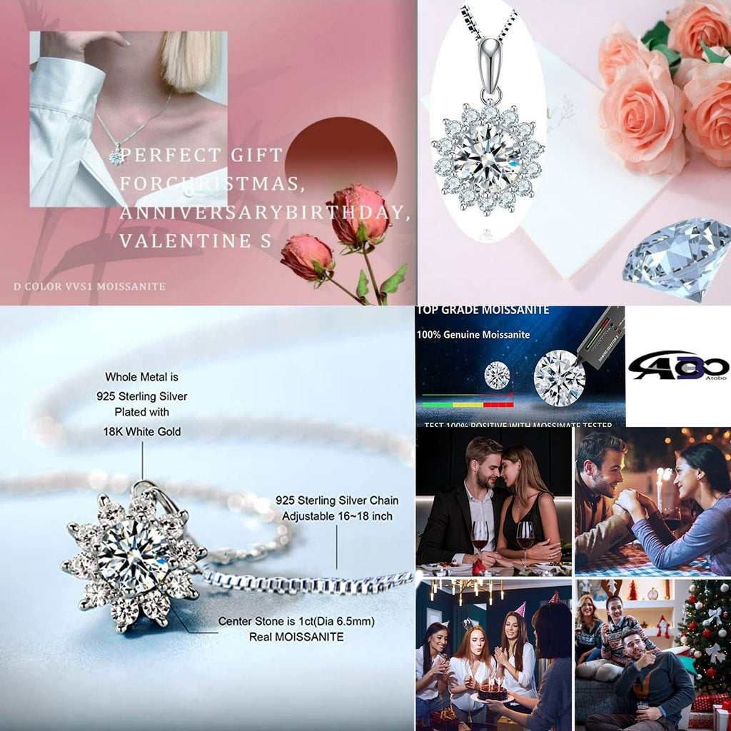 1 Carat Gorgeous Moissanite Pendant Necklaces for Women 925 Sterling Silver Necklace with Diamond 18K Plated Dainty Jewelry