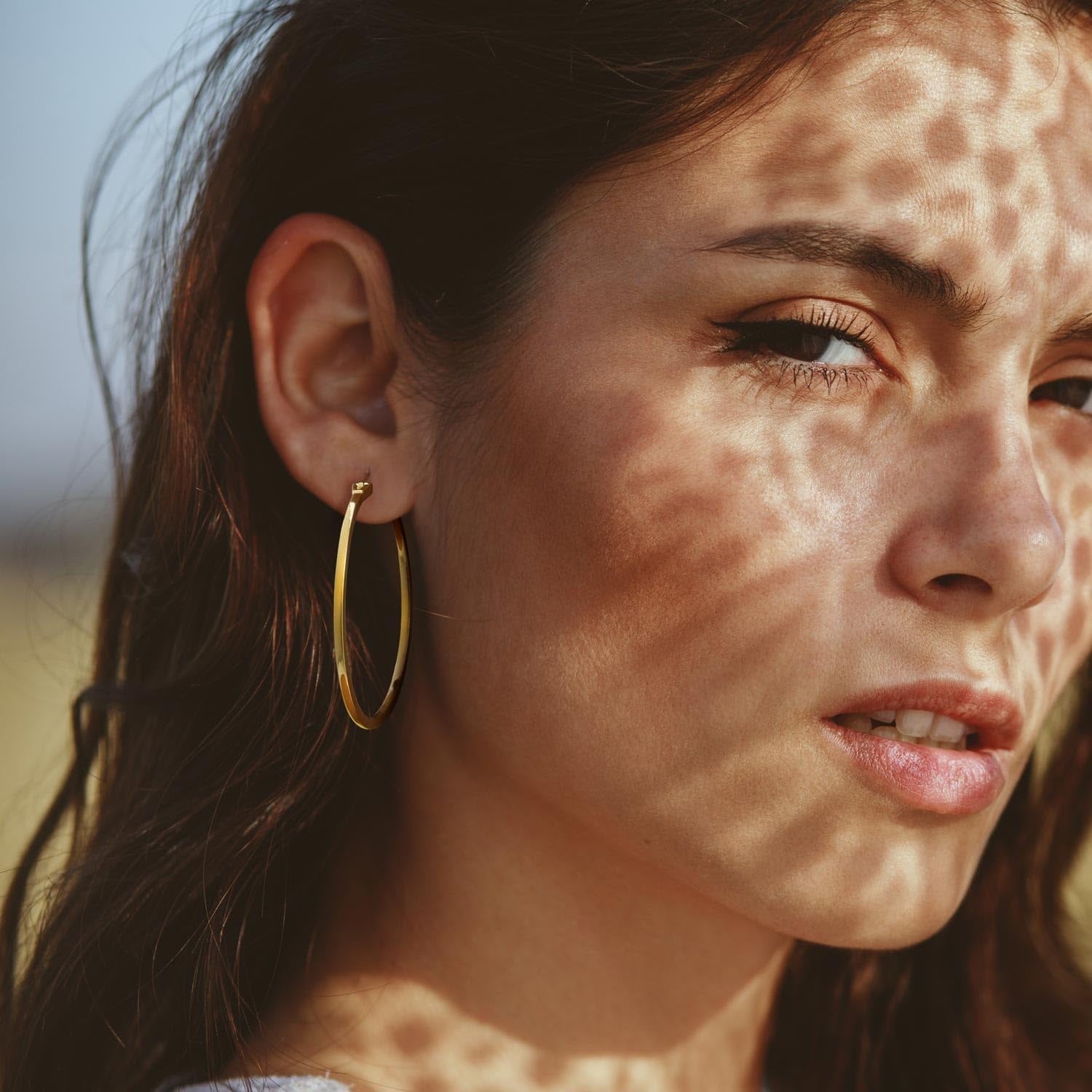 14K Gold Hoop Earrings for Women Large Gold Hoop Earrings Round Square-edge Gold Earrings for Women 14 Karat Gold Hoops Earrings Women’s Hoop Earrings (40mm)