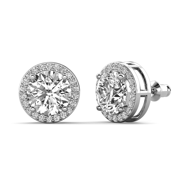 Cate & Chloe Ariel 18k White Gold Plated Halo Stud Earrings with Simulated Diamonds Gift for Women