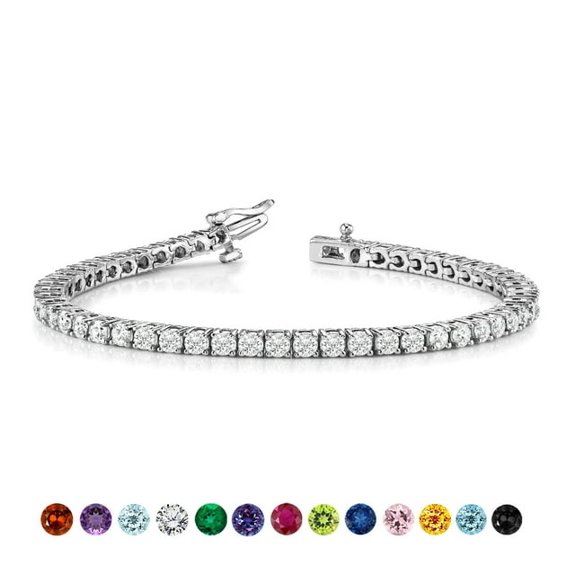 JeenMata 5.5 Carat Round Cut April - Cubic Zirconia - Birthstone Tennis Bracelet Eternity Design - White Gold Plating, Female, Adult