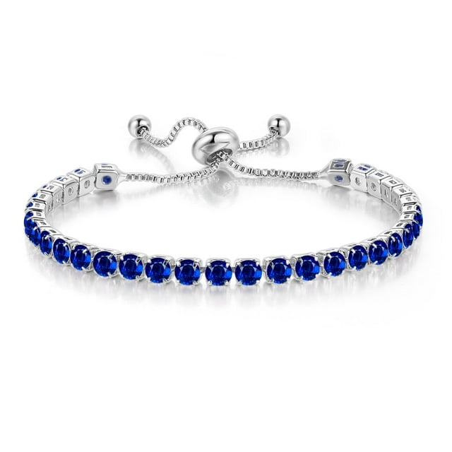 Paris Jewelry 18k White Gold 6 Cttw Blue Sapphire  Round Adjustable Tennis Bracelet For Women Plated