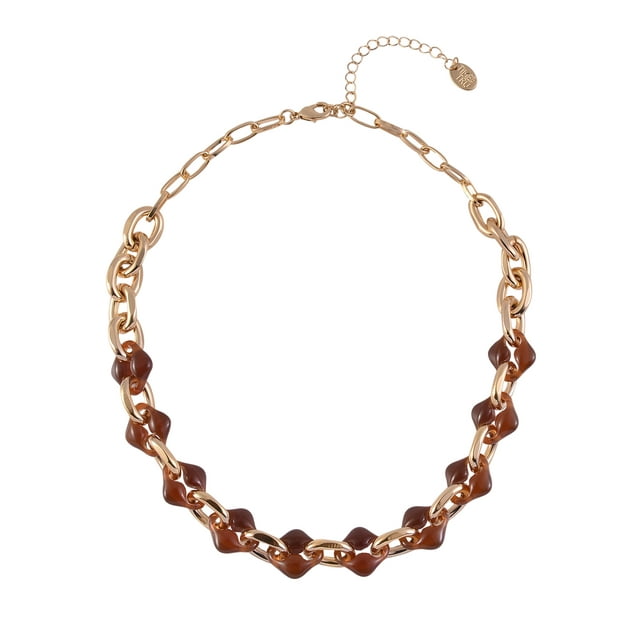Time and Tru Women's Metal and Tort Resin Oval Link Goldtone Necklace