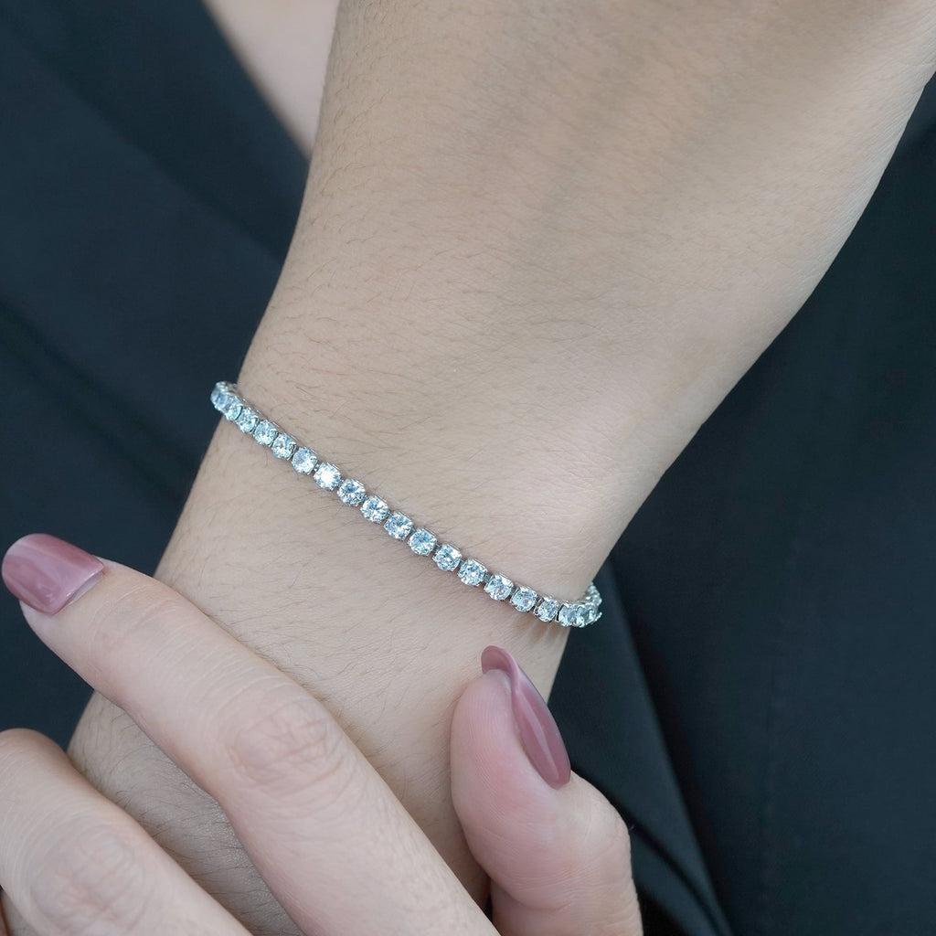 JeenMata 5.5 Carat Round Cut April - Cubic Zirconia - Birthstone Tennis Bracelet Eternity Design - White Gold Plating, Female, Adult