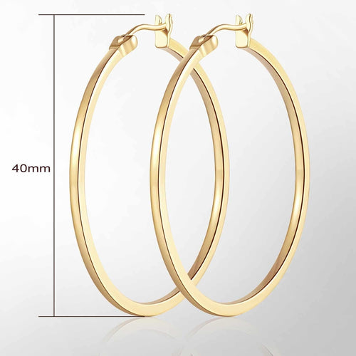 14K Gold Hoop Earrings for Women Large Gold Hoop Earrings Round Square-edge Gold Earrings for Women 14 Karat Gold Hoops Earrings Women’s Hoop Earrings (40mm)