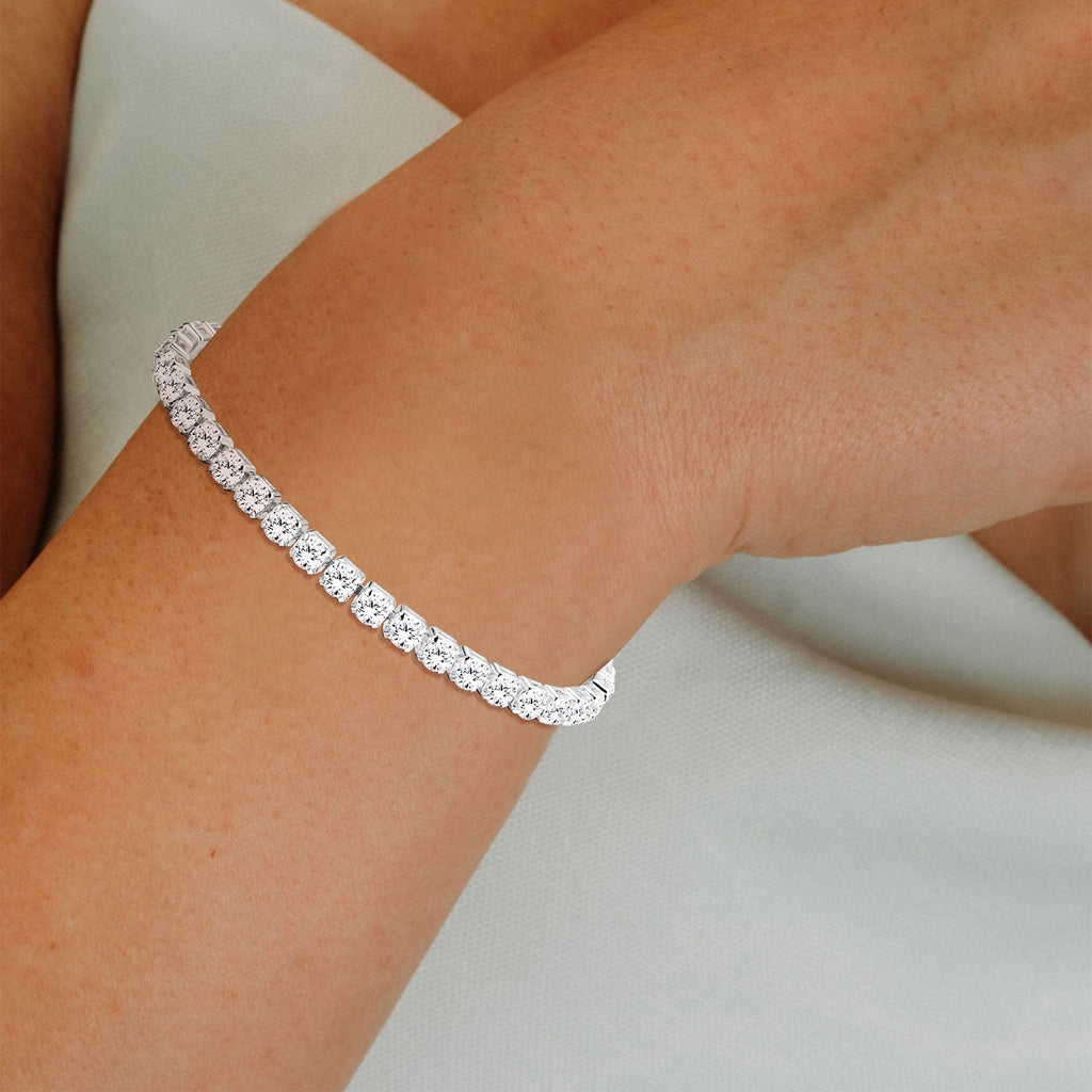 APSVO 18K White Gold Plated Tennis Bracelets for Women Girls CZ S925 Sterling Silver April Birthstone Bracelets with Crystal Wedding Birthday Jewelry Gifts Ideas Teen Tween Daughter Mom Kids Age