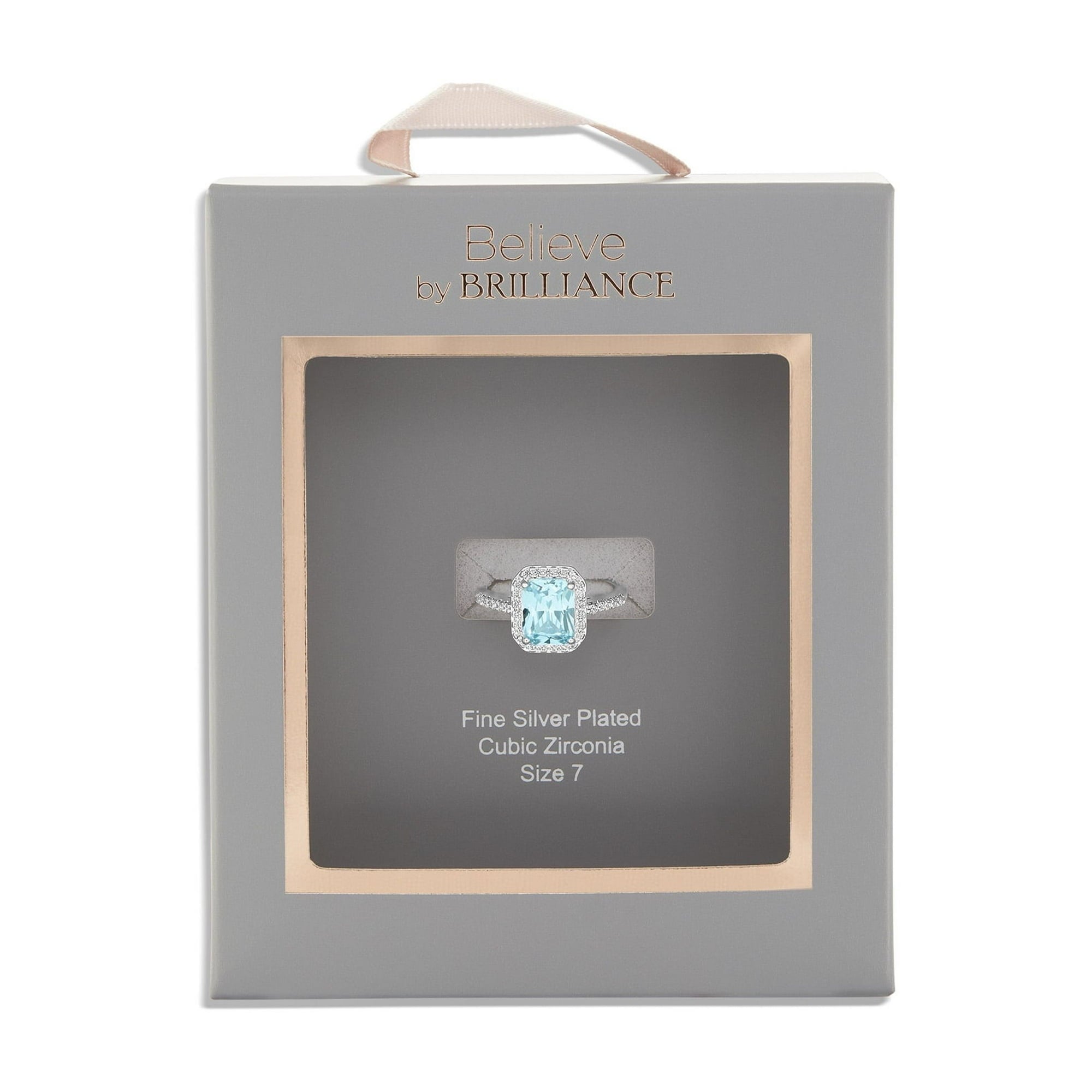 Believe by Brilliance Women's Fine Silver Plated Aquamarine Cubic Zirconia Ring (Size 7)