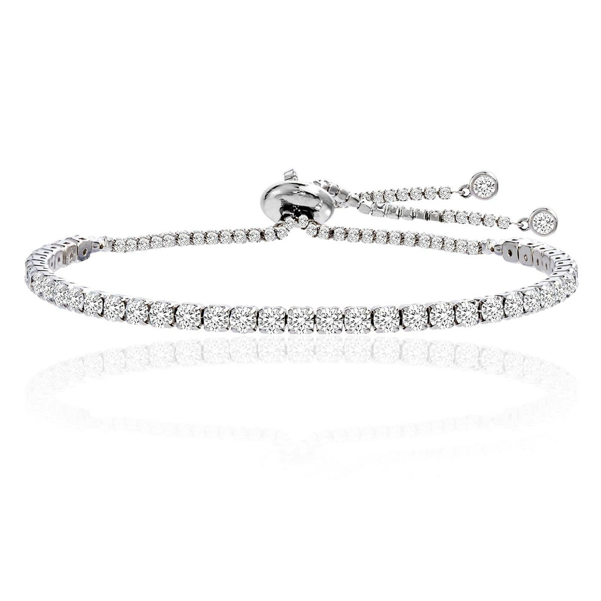 Amy and Annette 14K White Gold Adjustable Tennis Bracelet with crystals from Swarovski in 14K White Gold Plated